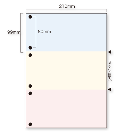 A4プリンタ帳票 カット紙（マルチタイプ帳票） A4プリンタ帳票 カット紙（マルチタイプ帳票）
６穴３分割＜カラー＞
スタンダードパック